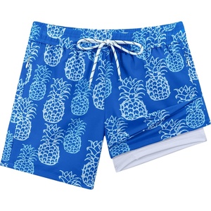 image:imageAPTRO 2 in 1 Boys Swim Trunks Quick Dry Kids Bathing Suits Zipper Pockets Board Shorts 516YG17 Pineapple Blue 02