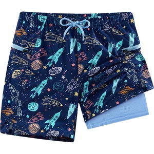 image:imageAPTRO Boys Swim Trunks with Compression Liner Zipper Pockets Quick Dry 4Way Stretch Kids Swim ShortsHl01 Space Ship