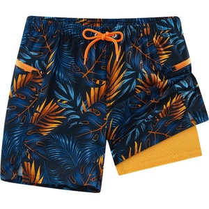image:imageAPTRO Boys Swim Trunks with Compression Liner Zipper Pockets Quick Dry 4Way Stretch Kids Swim ShortsHl05 Orange Palm