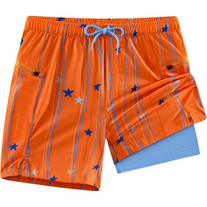 image:imageAPTRO Boys Swim Trunks with Compression Liner Zipper Pockets Quick Dry 4Way Stretch Kids Swim ShortsHl08 Orange Star