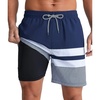 image:imageAPTRO Mens Swim Trunks with Compression Liner 5 Inch Bathing Suit Beach SwimsuitsM082 Navywhite Stripe Zip Pockets