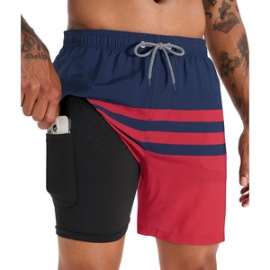 image:imageAPTRO Mens Swim Trunks with Compression Liner 5 Inch Bathing Suit Beach SwimsuitsM083 Navyred Stripe Zip Pockets