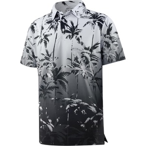 image:imageAPTRO Golf Shirts for Men Moisture Wicking Hawaiian Polo Shirts Dry Fit with Print and Short SleeveP21 Ombre Grey Palm
