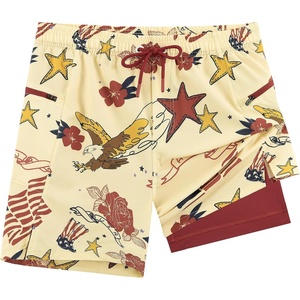 image:imageAPTRO 2 in 1 Mens Swim Trunks 7 Mens Bathing Suit Board Shorts with Zipper Pockets Quick Dry Swim ShortsA7 Eagle and the American Flag